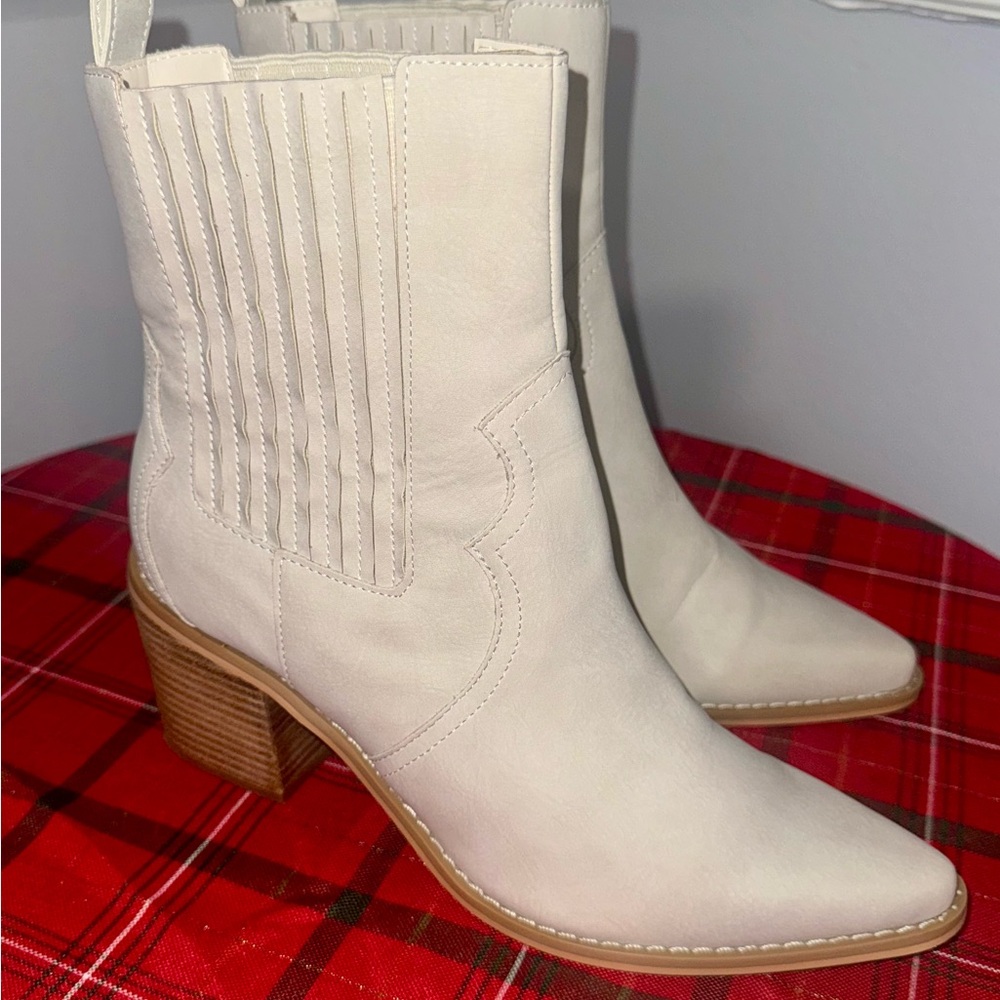 Elegant Cream Heeled Boots - worn twice